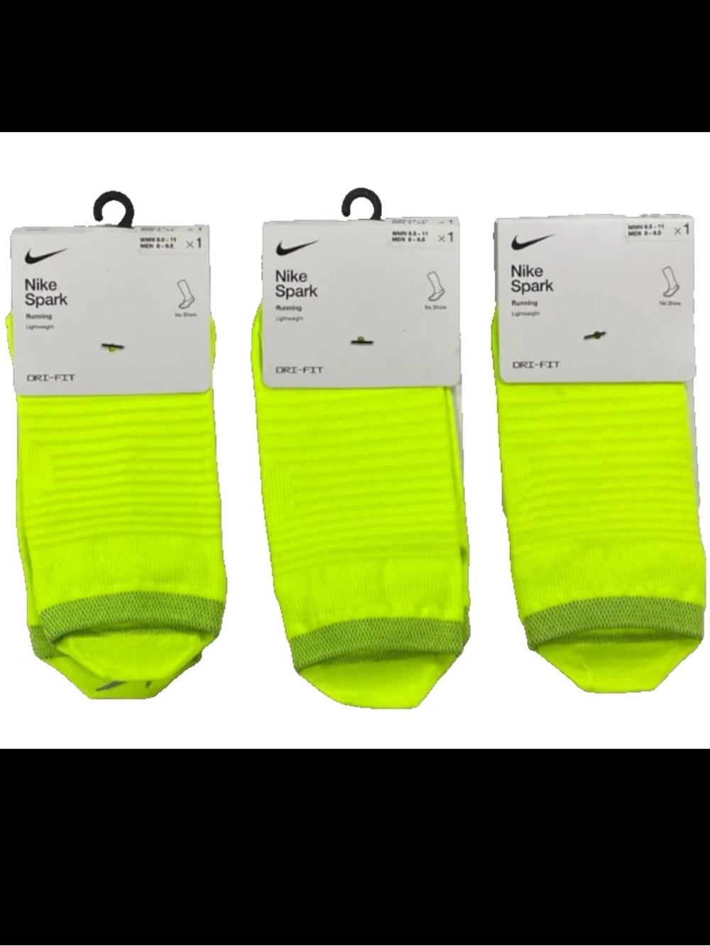 Nike Dri Fit Spark Neon Running No Show Socks 3-pack M 6-7.5 W 7.5-9
